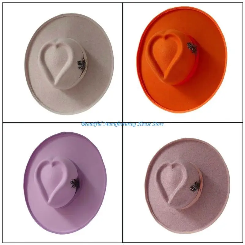 E56A Elegant Homburg Hat with Heart Top Flat Wide Brimmed Hat Surprise Gifts Headwear for Vacation Photo Props
E56A Elegant Homburg Hat with Heart Top Flat Wide Brimmed Hat Surprise Gifts Headwear for Vacation Photo Props