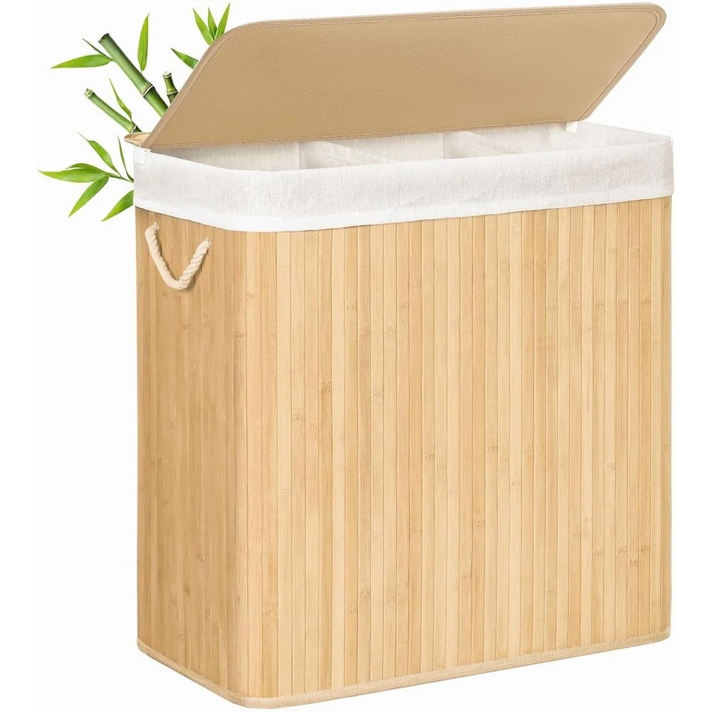 3-Section Bamboo Laundry Hamper with Removable Washable Liner, 150L Capacity for Bedroom or Laundry Room
3-Section Bamboo Laundry Hamper with Removable Washable Liner, 150L Capacity for Bedroom or Laundry Room