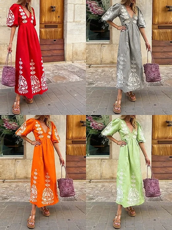Women's Print V Neck Bubble Sleeve Loose Backless Dress Dresses Spring Summer
Women's Print V Neck Bubble Sleeve Loose Backless Dress Dresses Spring Summer