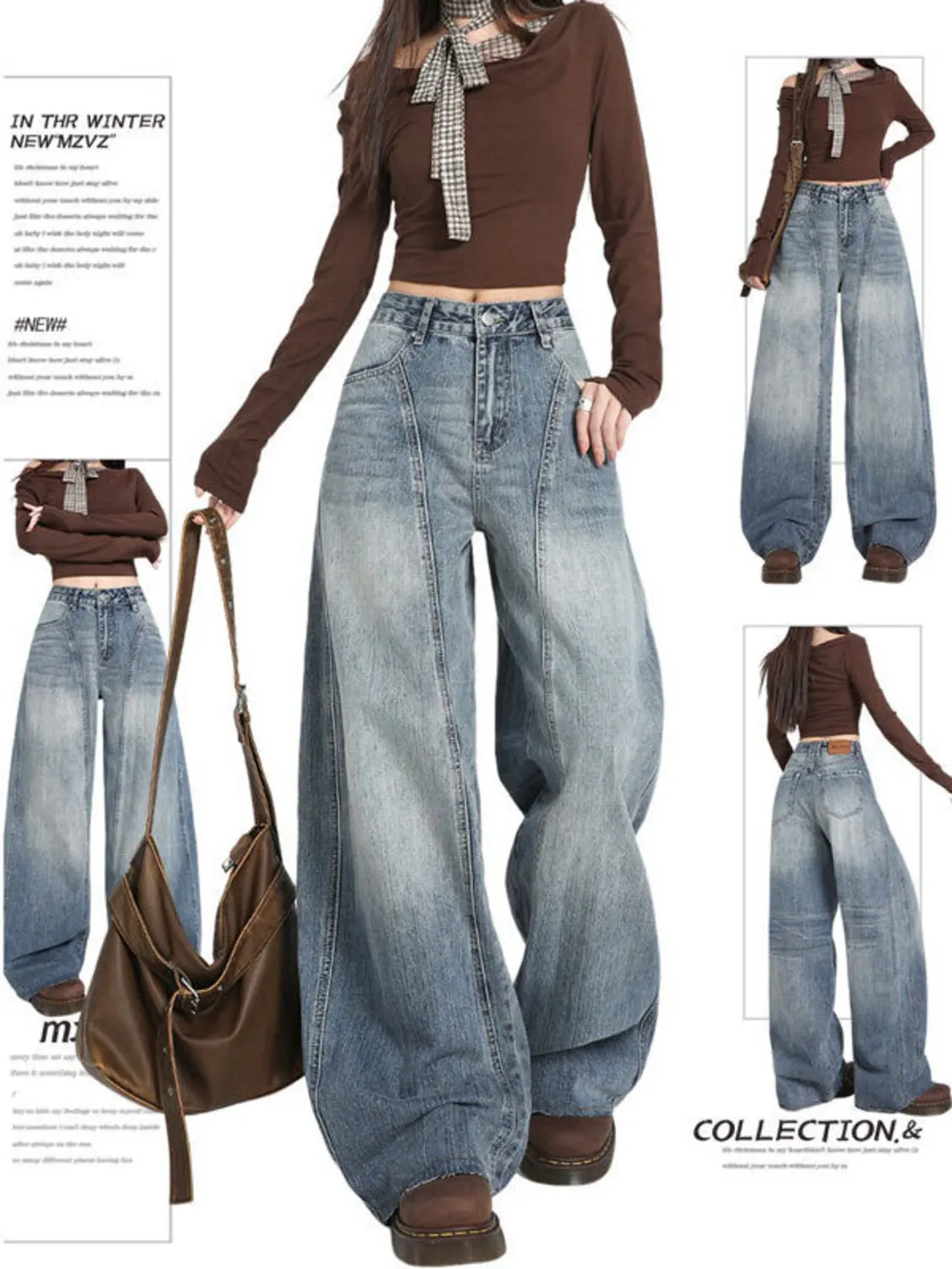 Women's Wide Leg Jeans High Waist Vintage Wash Distressed Panel Stitching Baggy Denim Pants Y2K Streetwear
Women's Wide Leg Jeans High Waist Vintage Wash Distressed Panel Stitching Baggy Denim Pants Y2K Streetwear