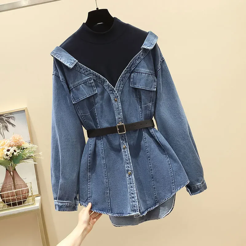 Fashion Women Denim Jacket 2025 Spring Autumn New Ladies Fake Two-Piece Jean Coat Female Long Sleeve Loose Cowboy Outwear B1273
Fashion Women Denim Jacket 2025 Spring Autumn New Ladies Fake Two-Piece Jean Coat Female Long Sleeve Loose Cowboy Outwear B1273