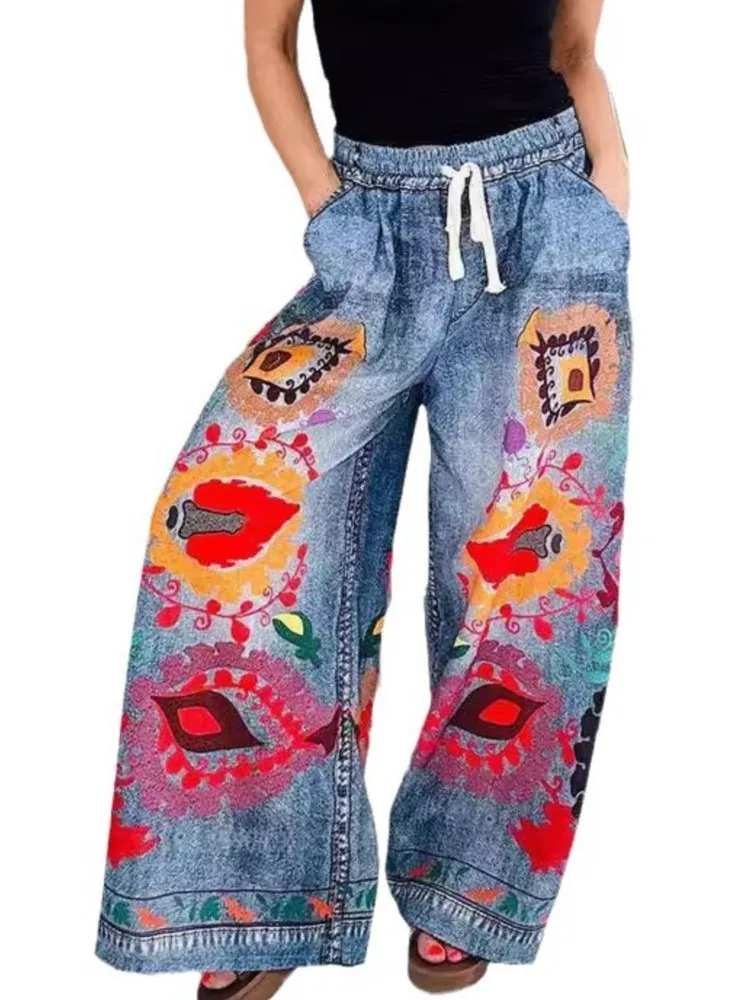 2025 Fashion Women Drawstring Wide Leg Pants Spring Summer Female Printed Patchwork Elegant Trousers Pocket Loose Fit Lady Pants
2025 Fashion Women Drawstring Wide Leg Pants Spring Summer Female Printed Patchwork Elegant Trousers Pocket Loose Fit Lady Pants
