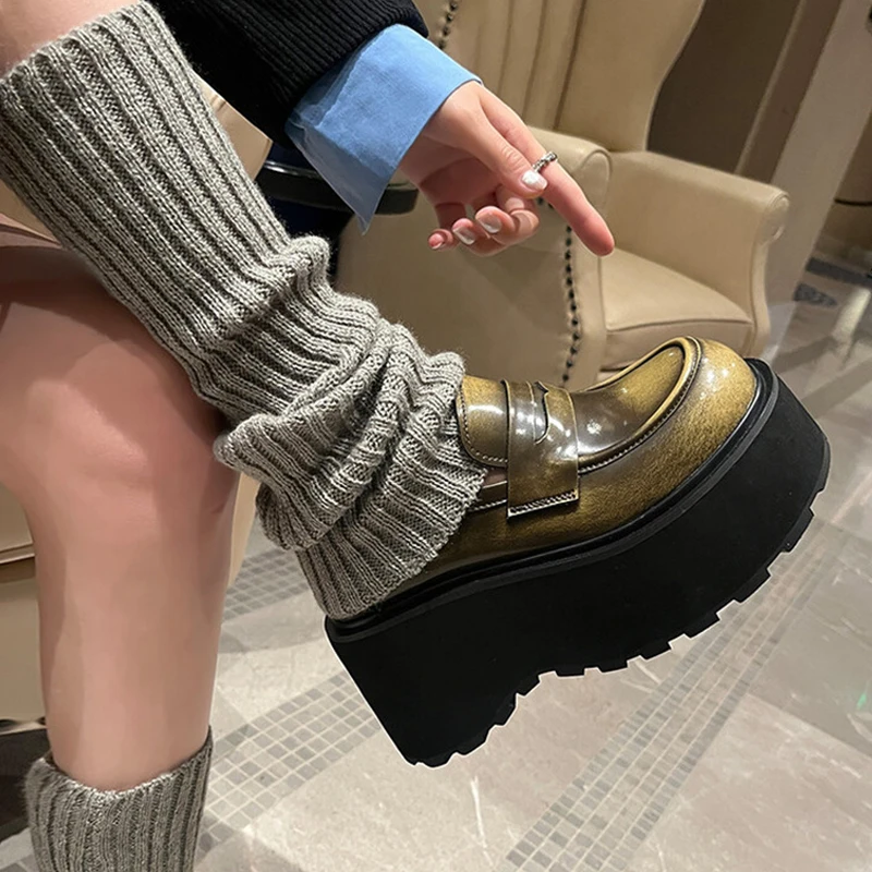 Metal Colored Loafers Cow Leather Thick Bottom Increase Super High Heels Shoes Casual Comfort Platform Women Pumps AU16
Metal Colored Loafers Cow Leather Thick Bottom Increase Super High Heels Shoes Casual Comfort Platform Women Pumps AU16
