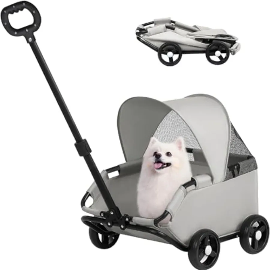 Outdoor travel stroller for small dogs and cats: gray polyester mesh canopy, collapsible design, sunshade cover, lightweight po
Outdoor travel stroller for small dogs and cats: gray polyester mesh canopy, collapsible design, sunshade cover, lightweight po