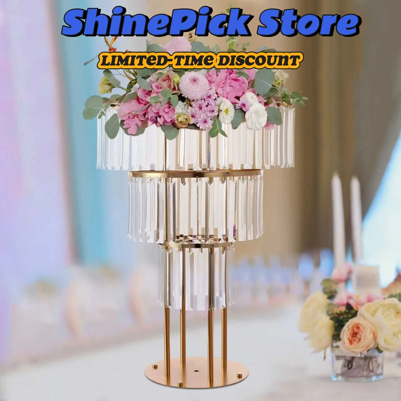 Round Pedestal Crystal Flower Stand—3 Tiers Gold Finish, Easy Assemble/Clean, Protective Bubble Wrap, Ideal for Wedding/Birthday
Round Pedestal Crystal Flower Stand—3 Tiers Gold Finish, Easy Assemble/Clean, Protective Bubble Wrap, Ideal for Wedding/Birthday