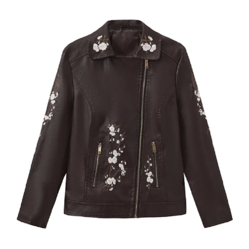 Korean Women's Fashion Embroidered Flower Leather Jacket Spring Autumn Long Sleeve Slim Coat Motorbike Zipper Jackets Size S-3XL
Korean Women's Fashion Embroidered Flower Leather Jacket Spring Autumn Long Sleeve Slim Coat Motorbike Zipper Jackets Size S-3XL