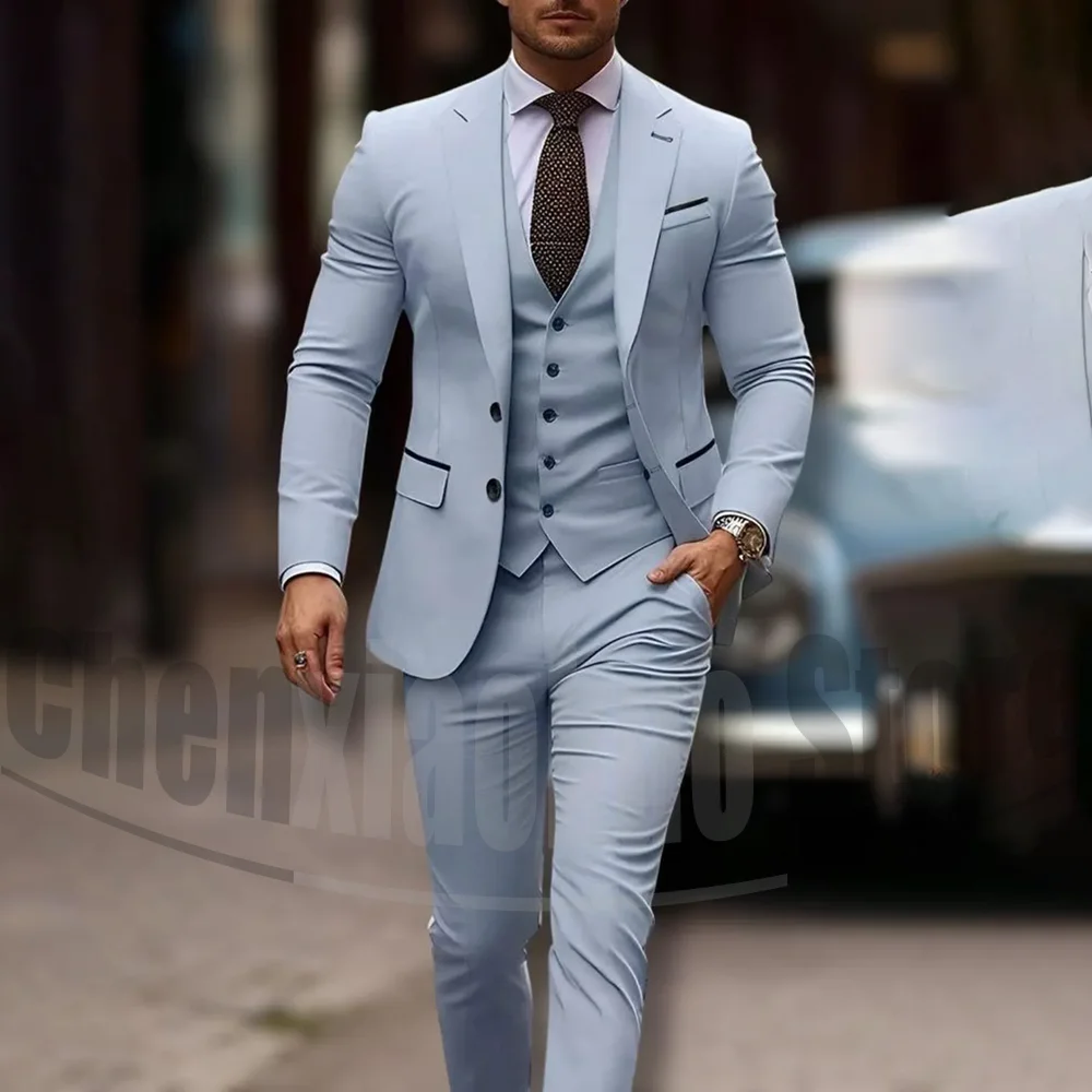 Men's Light Blue Three Piece Suit Set Chic Single Breasted Formal Outfits for Wedding Groom Party Notch Lapel Male Suit
Men's Light Blue Three Piece Suit Set Chic Single Breasted Formal Outfits for Wedding Groom Party Notch Lapel Male Suit