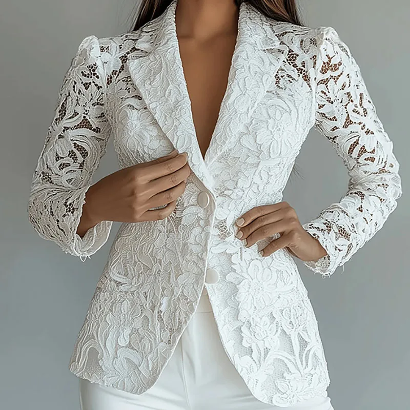 Casual Long Sleeve Solid Outerwears Sexy Mesh Embroidered Hollow Blazer Coat Women Fashion Single Breasted Commute Jacket Tops
Casual Long Sleeve Solid Outerwears Sexy Mesh Embroidered Hollow Blazer Coat Women Fashion Single Breasted Commute Jacket Tops