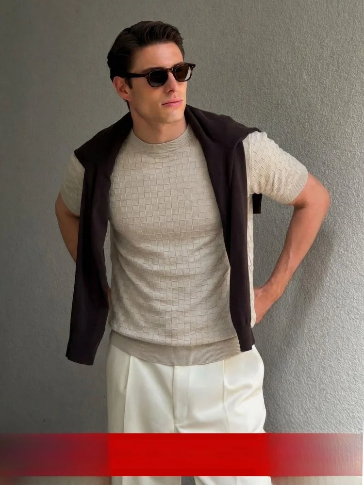Exquisite Craftsmanship Chessboard Knit Texture Summer Men's Casual Soft Short Sleeve T-Shirt Breathable Polyester V-Neck Tee
Exquisite Craftsmanship Chessboard Knit Texture Summer Men's Casual Soft Short Sleeve T-Shirt Breathable Polyester V-Neck Tee