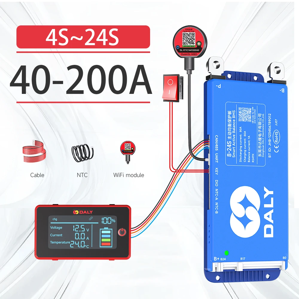 DALY Smart BMS 4S 8S 16S 40A 60A 100A 150A 200A 12V 24V 48V LiFePo4 1A Active Balance BMS with LCD RS485 UART WIFI KEY
DALY Smart BMS 4S 8S 16S 40A 60A 100A 150A 200A 12V 24V 48V LiFePo4 1A Active Balance BMS with LCD RS485 UART WIFI KEY