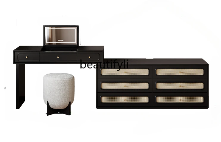 Retro Style Rattan Dressing Table Chest of Six Drawers Integrated Bedroom Wall Black Flip Dresser Mirror
Retro Style Rattan Dressing Table Chest of Six Drawers Integrated Bedroom Wall Black Flip Dresser Mirror