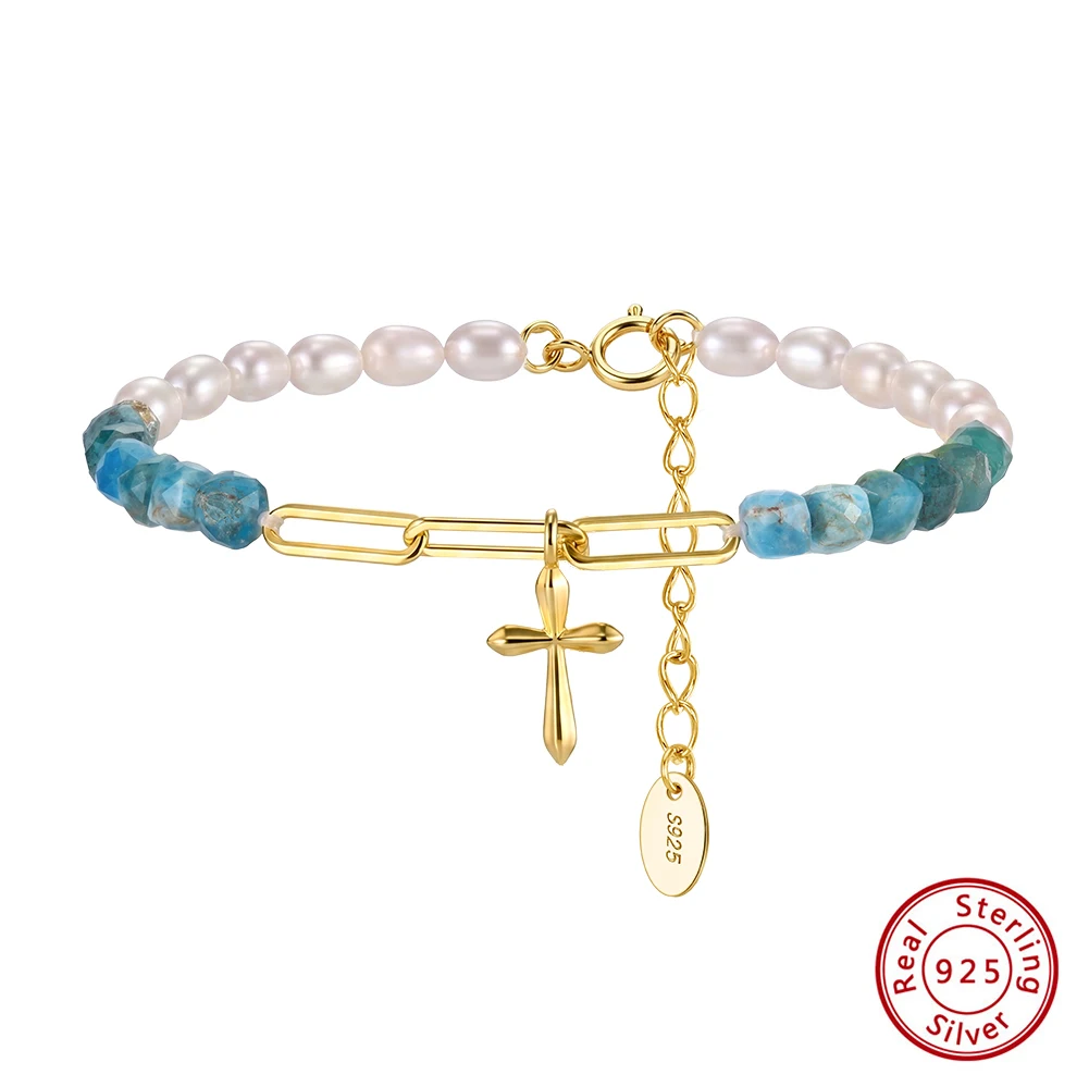 KISS MANDY Natural Freshwater Pearl Blue Apatite Stone Beaded Bracelet Fashion 925 Sterling Silver Cross Bracelet Jewelry MPB22
KISS MANDY Natural Freshwater Pearl Blue Apatite Stone Beaded Bracelet Fashion 925 Sterling Silver Cross Bracelet Jewelry MPB22