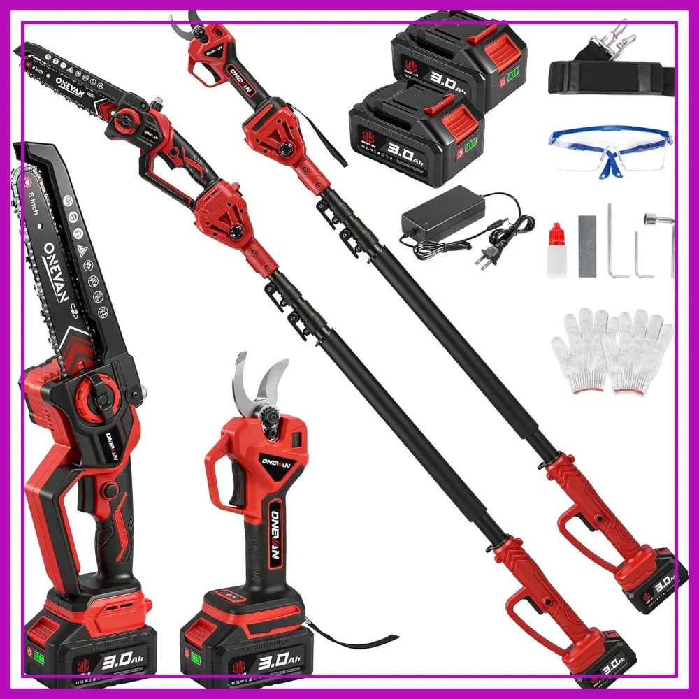 4-in-1 Cordless Pole Saw & Electric Pruning Shears, 8-Inch Pole Saws for Tree Trimming, 14.2FT Max Extension, 2*3.0Ah Battery
4-in-1 Cordless Pole Saw & Electric Pruning Shears, 8-Inch Pole Saws for Tree Trimming, 14.2FT Max Extension, 2*3.0Ah Battery