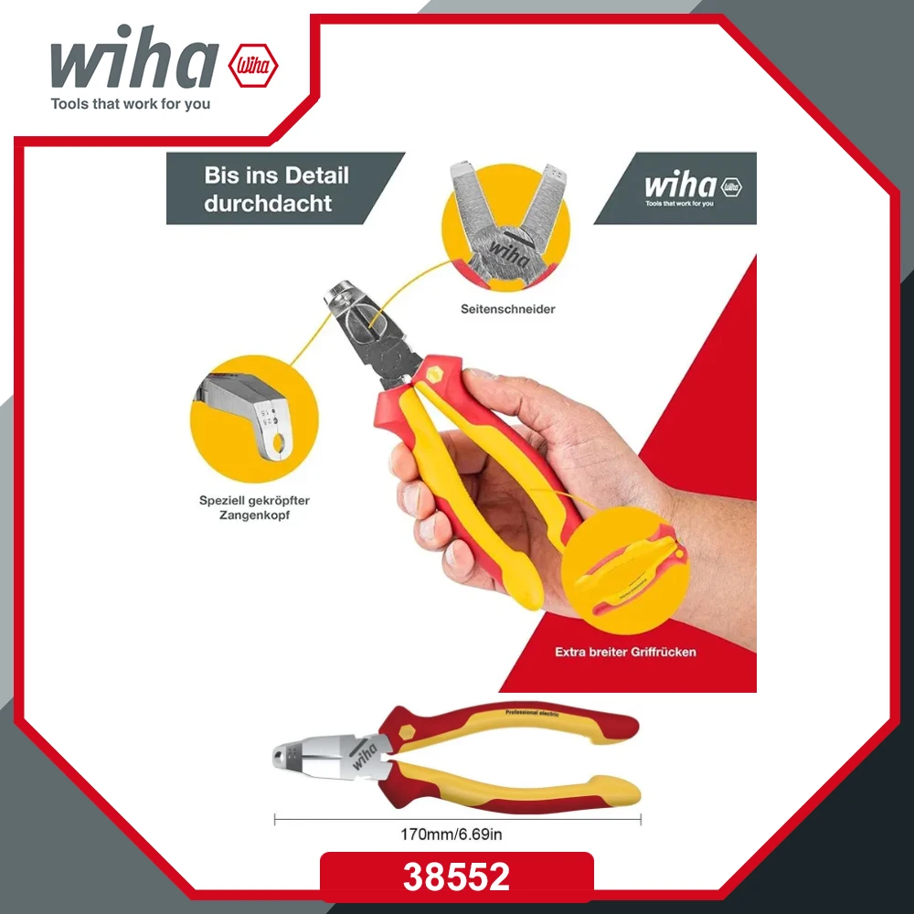 WIHA 38552 1000V Insulated Pliers 170mm Multifunctional Electric Stripping Plier Professional Tool
WIHA 38552 1000V Insulated Pliers 170mm Multifunctional Electric Stripping Plier Professional Tool