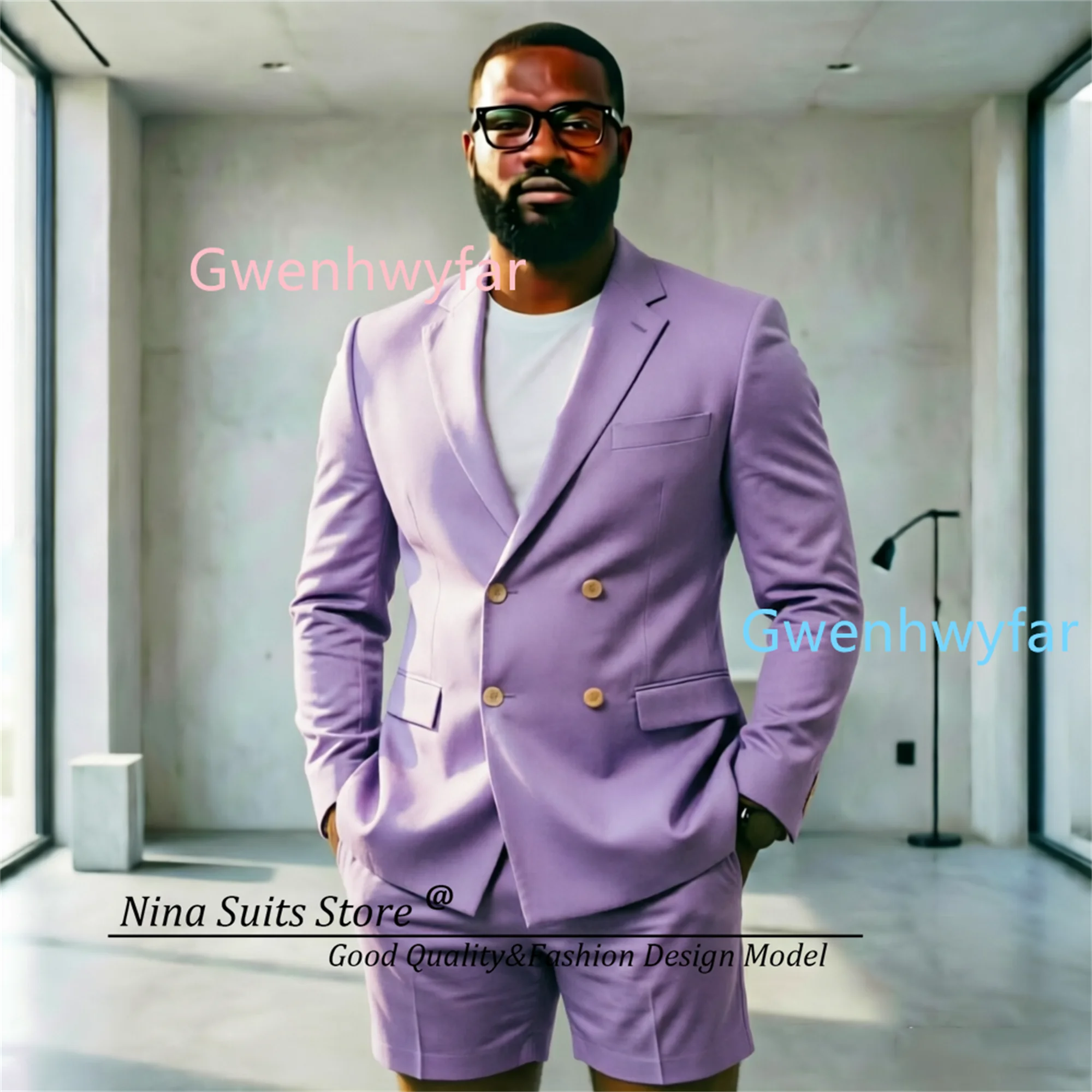 Gwenhwyfar 2026 Summer Men's Daily Wear Blazer with Shorts Double Breasted Notch Lapel Suits Casual Lavender Groomsmen Costume
Gwenhwyfar 2026 Summer Men's Daily Wear Blazer with Shorts Double Breasted Notch Lapel Suits Casual Lavender Groomsmen Costume