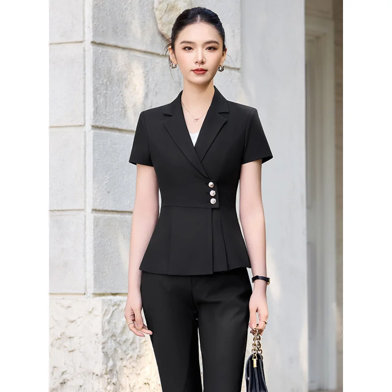 Business casual short-sleeved blazer suit for women2026Summer Elegant Business Outfit, Slim-Fit, Thin Two-Piece Set
Business casual short-sleeved blazer suit for women2026Summer Elegant Business Outfit, Slim-Fit, Thin Two-Piece Set