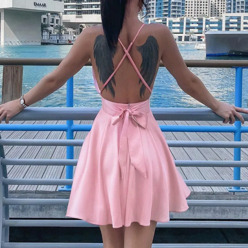 New 2021 Sexy Sleeveless V-neck Night Club Wrap Mini Dresses Backless Summer Women Spaghetti Straps Dress Solid Vestidos Elegant
New 2021 Sexy Sleeveless V-neck Night Club Wrap Mini Dresses Backless Summer Women Spaghetti Straps Dress Solid Vestidos Elegant