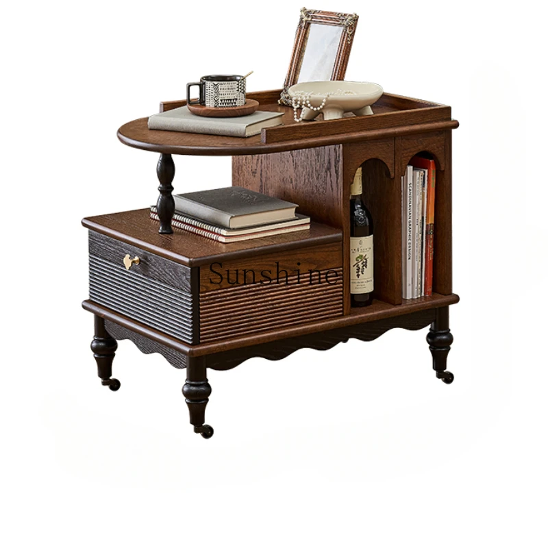 French retro solid wood American medieval dining car with wheels movable coffee table
French retro solid wood American medieval dining car with wheels movable coffee table