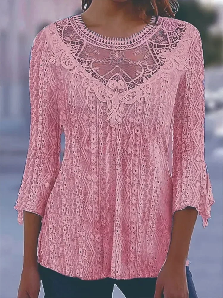 Весенне-осенняя женская блузка однотонного цвета, модная, с круглым вырезом, элегантная, повседневная, офисная, женская рубашка, новая, с кружевными вставками, топы
Весенне-осенняя женская блузка однотонного цвета, модная, с круглым вырезом, элегантная, повседневная, офисная, женская рубашка, новая, с кружевными вставками, топы