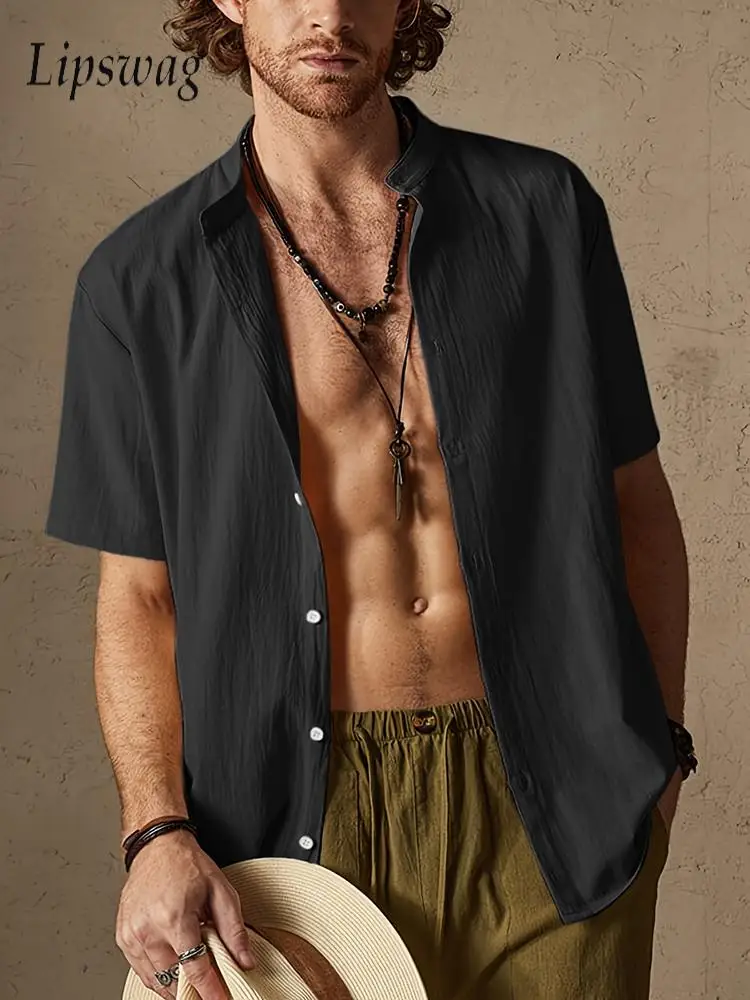 2025 Summer New Casual Mens Loose Shirts Vintage Solid Color Short Sleeve Shirt Men Daily Leisure Breathable Stand Collar Shirt
2025 Summer New Casual Mens Loose Shirts Vintage Solid Color Short Sleeve Shirt Men Daily Leisure Breathable Stand Collar Shirt
