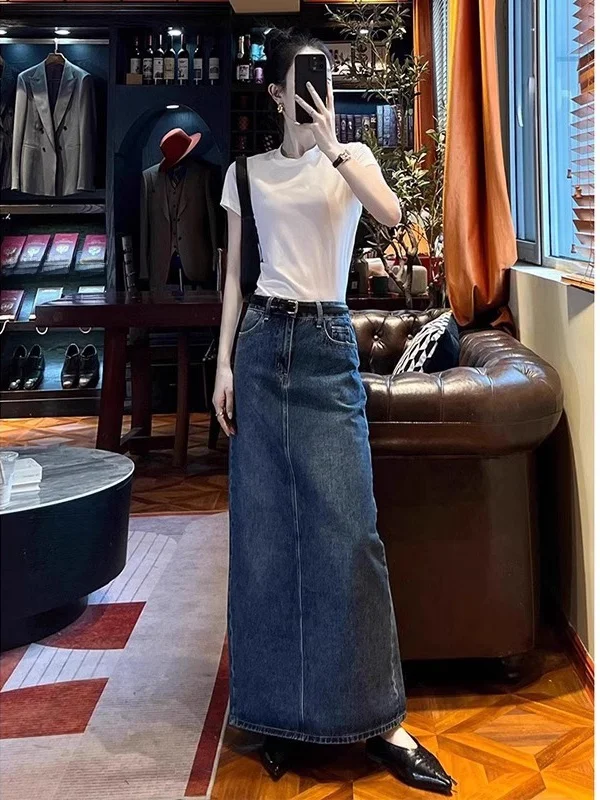 Ladies Mid-Length A-Line Denim Skirt High Waist Cover Hip for Pear Shaped Body Summer New Style Commute Korean Version
Ladies Mid-Length A-Line Denim Skirt High Waist Cover Hip for Pear Shaped Body Summer New Style Commute Korean Version