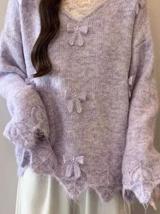 Loose V-Ne Purple Lace Knot Sweater Women's Autumn Winter plus Size Comfortable Knitted Top Faionable Casual
Loose V-Ne Purple Lace Knot Sweater Women's Autumn Winter plus Size Comfortable Knitted Top Faionable Casual