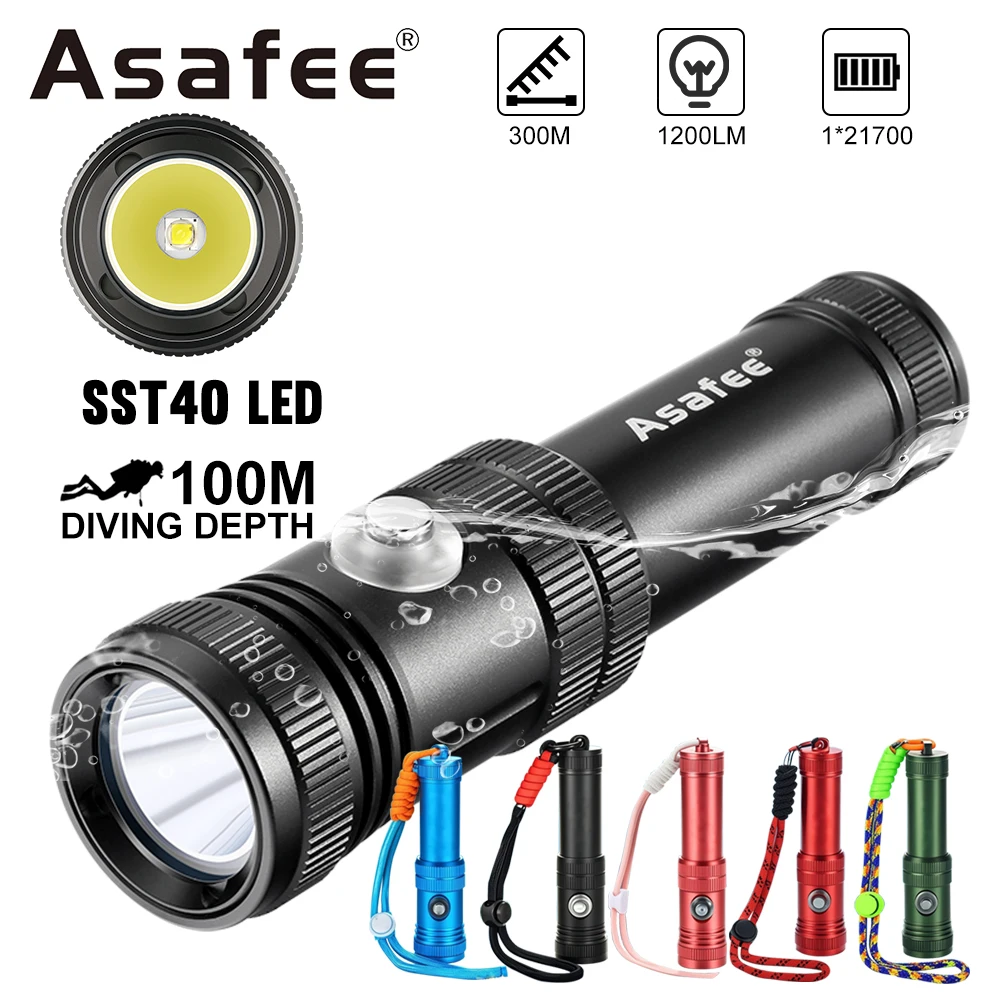 Asafee AF40 Professional Diving Flashlight SST40 LED 1200LM Ultra Dive Lamp 100M Depth Alloy Torch Recreational Cave Scuba Light
Asafee AF40 Professional Diving Flashlight SST40 LED 1200LM Ultra Dive Lamp 100M Depth Alloy Torch Recreational Cave Scuba Light