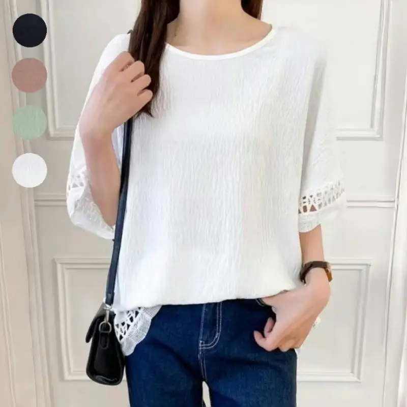 Lace Patchwork Hollow out Women's Sve Bata Shirt Loose Fit Bell Sleeve Casual Top for Summer Five Quarter Sleeve Color
Lace Patchwork Hollow out Women's Sve Bata Shirt Loose Fit Bell Sleeve Casual Top for Summer Five Quarter Sleeve Color