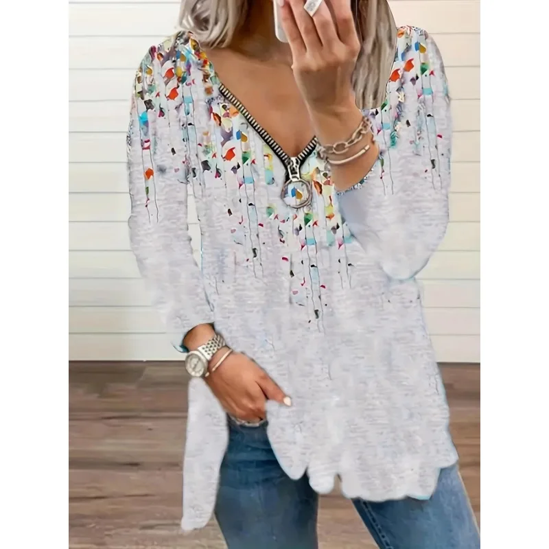 Plus Size New Summer Women's Fashionable Small Floral V-neck Long Sleeved T-shirt Women Random Printed Zipper T-shirt
Plus Size New Summer Women's Fashionable Small Floral V-neck Long Sleeved T-shirt Women Random Printed Zipper T-shirt