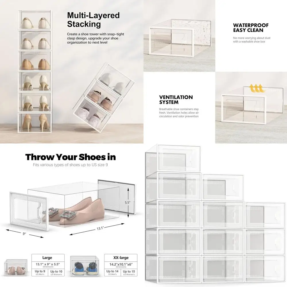 Clear Plastic Shoe Storage Box, Stackable Foldable Organizer for Closet, Space-Saving Shoe Rack Container
Clear Plastic Shoe Storage Box, Stackable Foldable Organizer for Closet, Space-Saving Shoe Rack Container