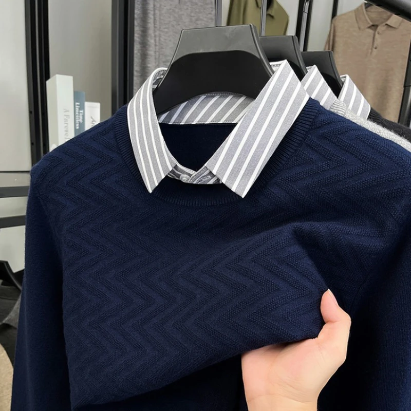 Men's Knit Sweater with Shirt Collar - Gray Vintage Style Fake Layered Business Casual Pullover Old Money Style Top
Men's Knit Sweater with Shirt Collar - Gray Vintage Style Fake Layered Business Casual Pullover Old Money Style Top