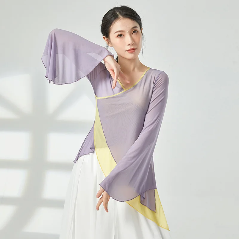 Classical dance tops, women's practice clothes, contrasting colors, elegant fairy dance performance clothes
Classical dance tops, women's practice clothes, contrasting colors, elegant fairy dance performance clothes