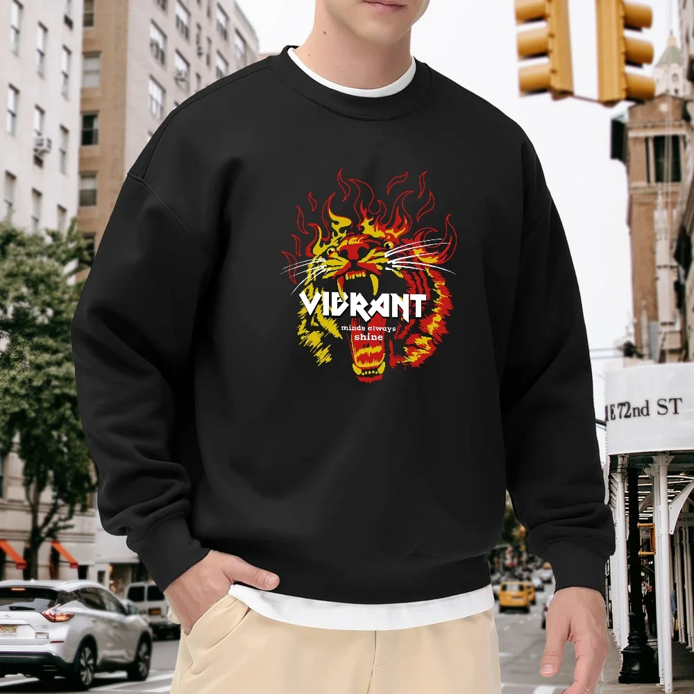 Men's Black Crew Neck Loose Sweatshirt with Flame Tiger Letter Print, Street Style Casual Pullover, Comfortable for Everyday Wear and Sports
Men's Black Crew Neck Loose Sweatshirt with Flame Tiger Letter Print, Street Style Casual Pullover, Comfortable for Everyday Wear and Sports