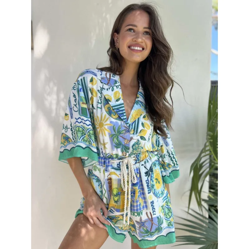 2025 Summer New Five Sleeve Vacation Style Women's Fashion Printed Casual Collar Strap Lace Jumpsuit Europe and America
2025 Summer New Five Sleeve Vacation Style Women's Fashion Printed Casual Collar Strap Lace Jumpsuit Europe and America