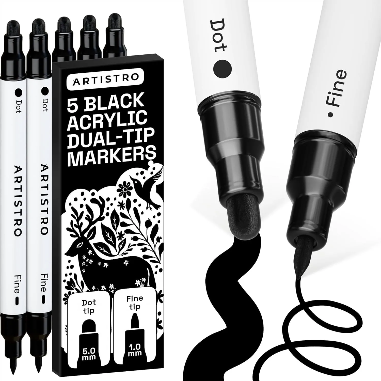 Acrylic Paint Markers with Dual Tips - 5 Precision Pens for Fabric, Rock, Glass, Wood, and Canvas - Art Supplies for DIY Crafts
Acrylic Paint Markers with Dual Tips - 5 Precision Pens for Fabric, Rock, Glass, Wood, and Canvas - Art Supplies for DIY Crafts
