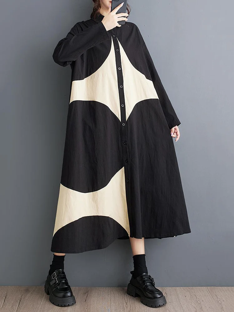 Лоскутное контрастное цветное винтажное платье-рубашка для женщин, новинка весны 2025 года, свободное повседневное платье с длинными рукавами, модная элегантная одежда
Лоскутное контрастное цветное винтажное платье-рубашка для женщин, новинка весны 2025 года, свободное повседневное платье с длинными рукавами, модная элегантная одежда