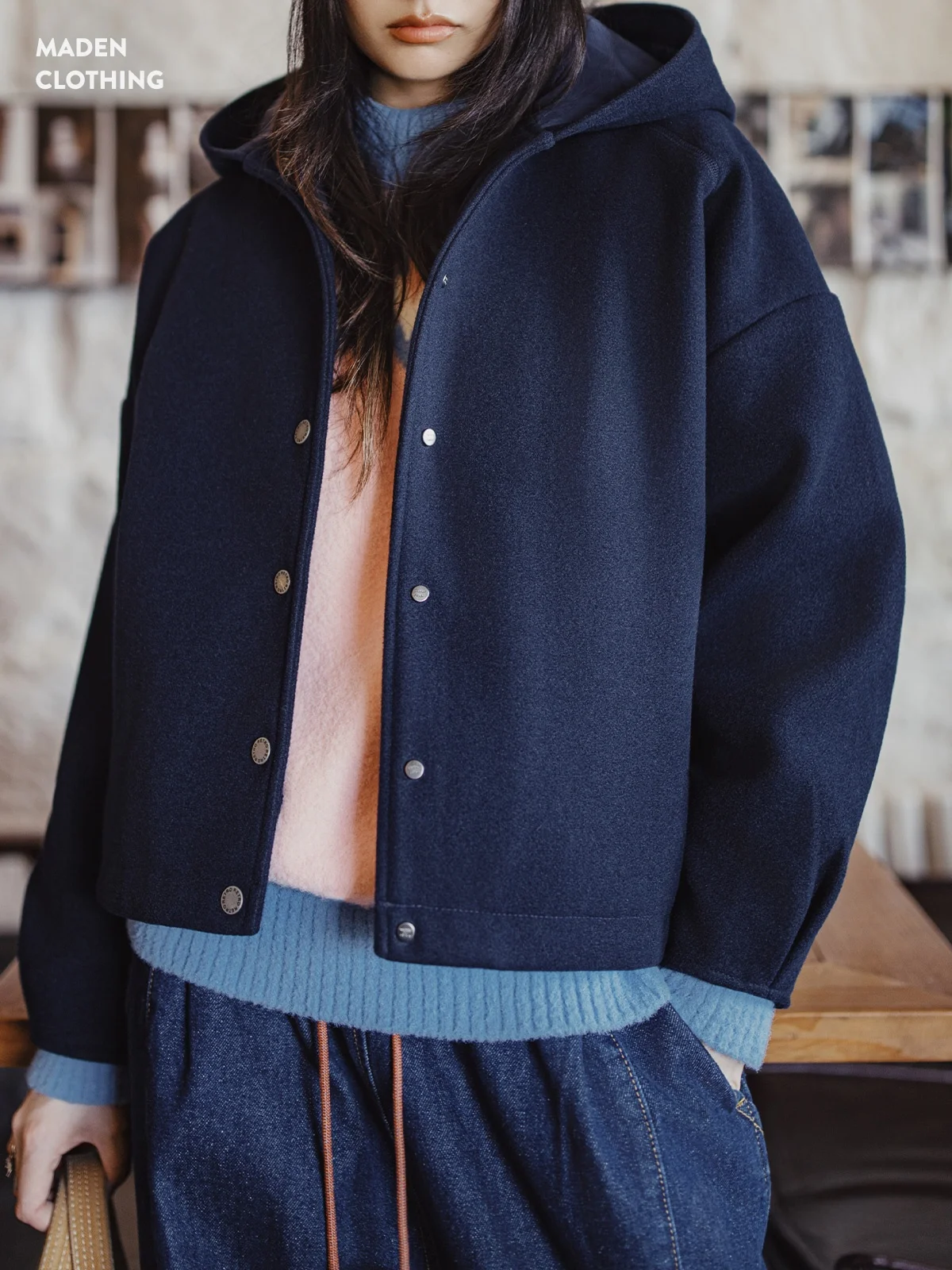 Maden Retro k Blue Thiened Windproof Hooded Woolen Cardigan Waist-cinching Women's Autumn Winter Outerwear Coat
Maden Retro k Blue Thiened Windproof Hooded Woolen Cardigan Waist-cinching Women's Autumn Winter Outerwear Coat