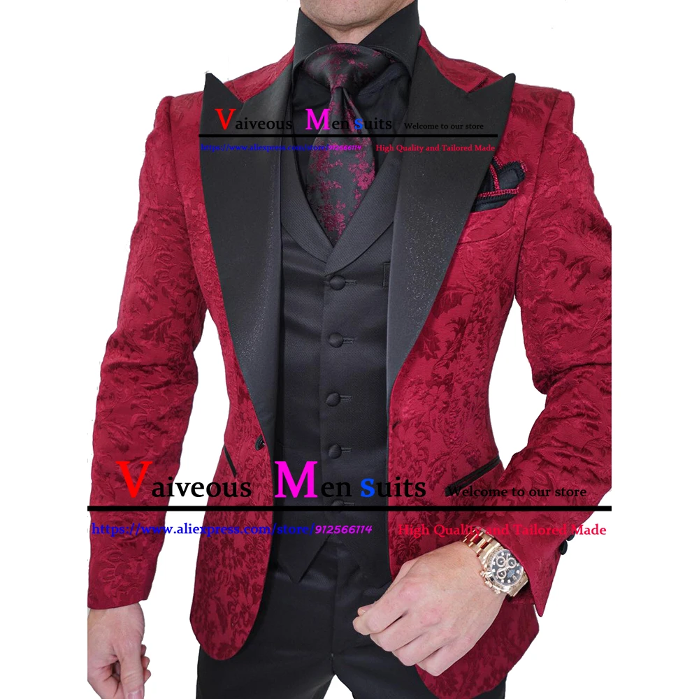 Customized Made Men Suit Set Wedding Lapel Burgundy Jacquard Men Suits Costume Homme 3 Piece Jacket Vest Pants Traje Hombre
Customized Made Men Suit Set Wedding Lapel Burgundy Jacquard Men Suits Costume Homme 3 Piece Jacket Vest Pants Traje Hombre