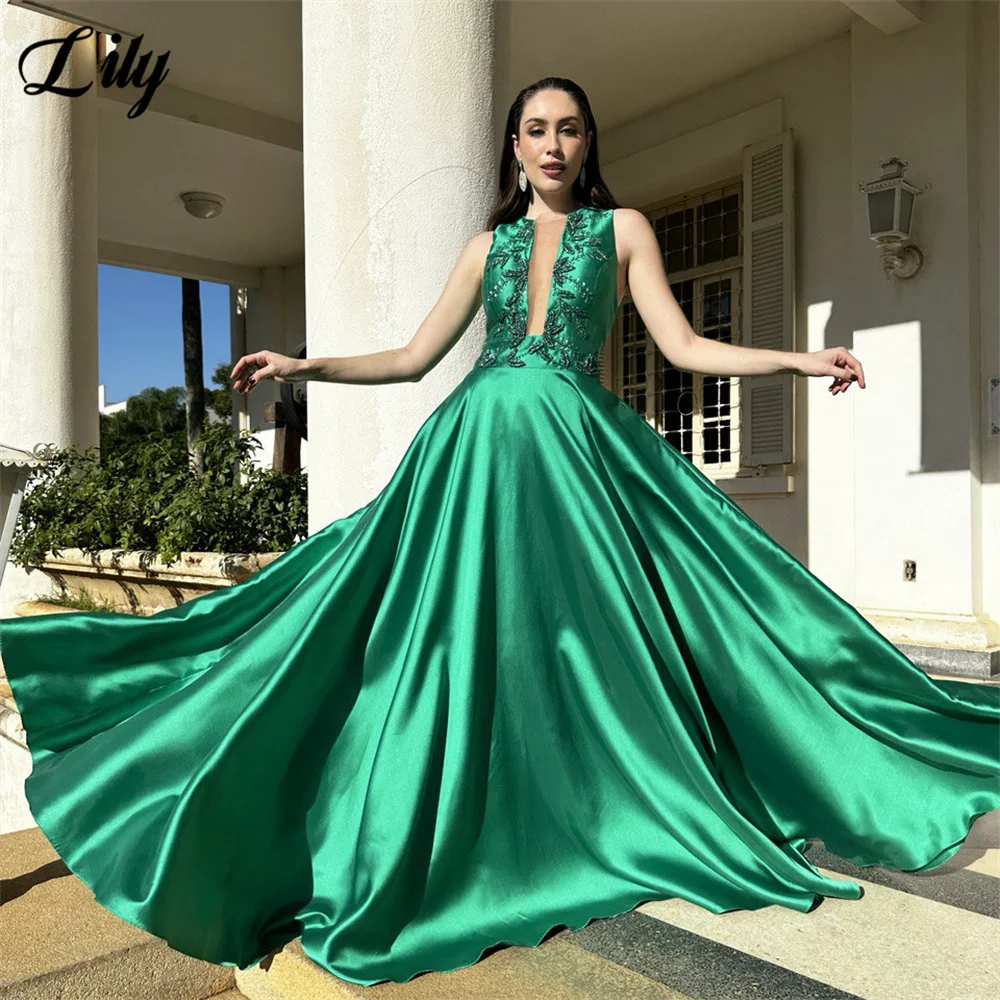 Lily Emerald Green Evening Gown Sleeveless Prom Dress with Beaded Embroidery Wedding Evening Dress robes de soirée Customized
Lily Emerald Green Evening Gown Sleeveless Prom Dress with Beaded Embroidery Wedding Evening Dress robes de soirée Customized