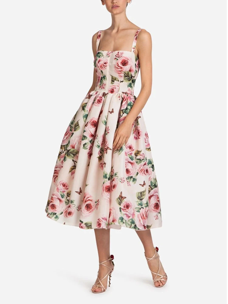 2023 Summer Fashionable Retro Rose Print Waist Wrapped Mid length Dress for Women's Big Swing Fluffy Sling Dress Sexy
2023 Summer Fashionable Retro Rose Print Waist Wrapped Mid length Dress for Women's Big Swing Fluffy Sling Dress Sexy