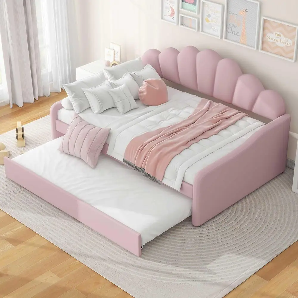 Velvet Daybed with Trundle and Shell Backrest for Kids, Teens, and Girls, Full Size Sofa Bed for Living Room or Bedroom, Pink
Velvet Daybed with Trundle and Shell Backrest for Kids, Teens, and Girls, Full Size Sofa Bed for Living Room or Bedroom, Pink