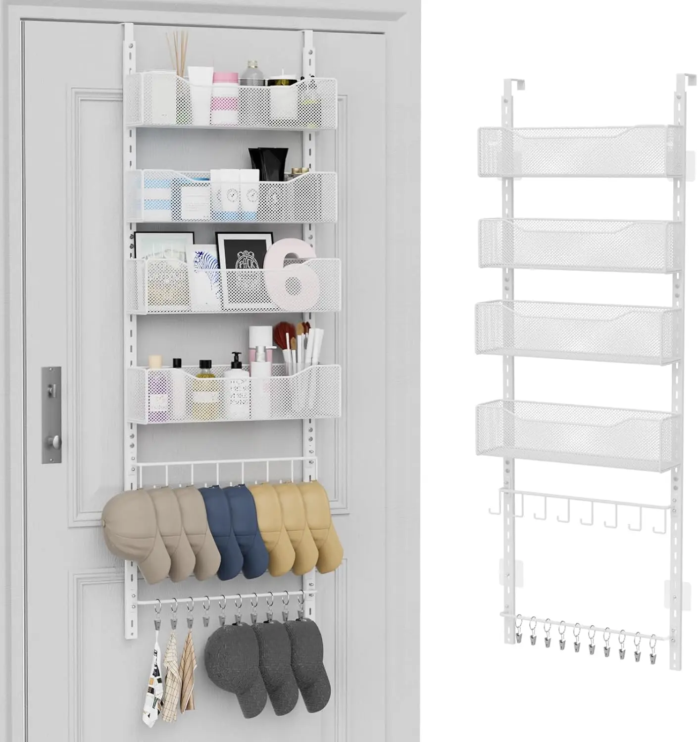 Over the Door Organizer, 2 in 1 Metal Hanging Closet Organizer & Hat Rack with 4 Adjustable Baskets
Over the Door Organizer, 2 in 1 Metal Hanging Closet Organizer & Hat Rack with 4 Adjustable Baskets