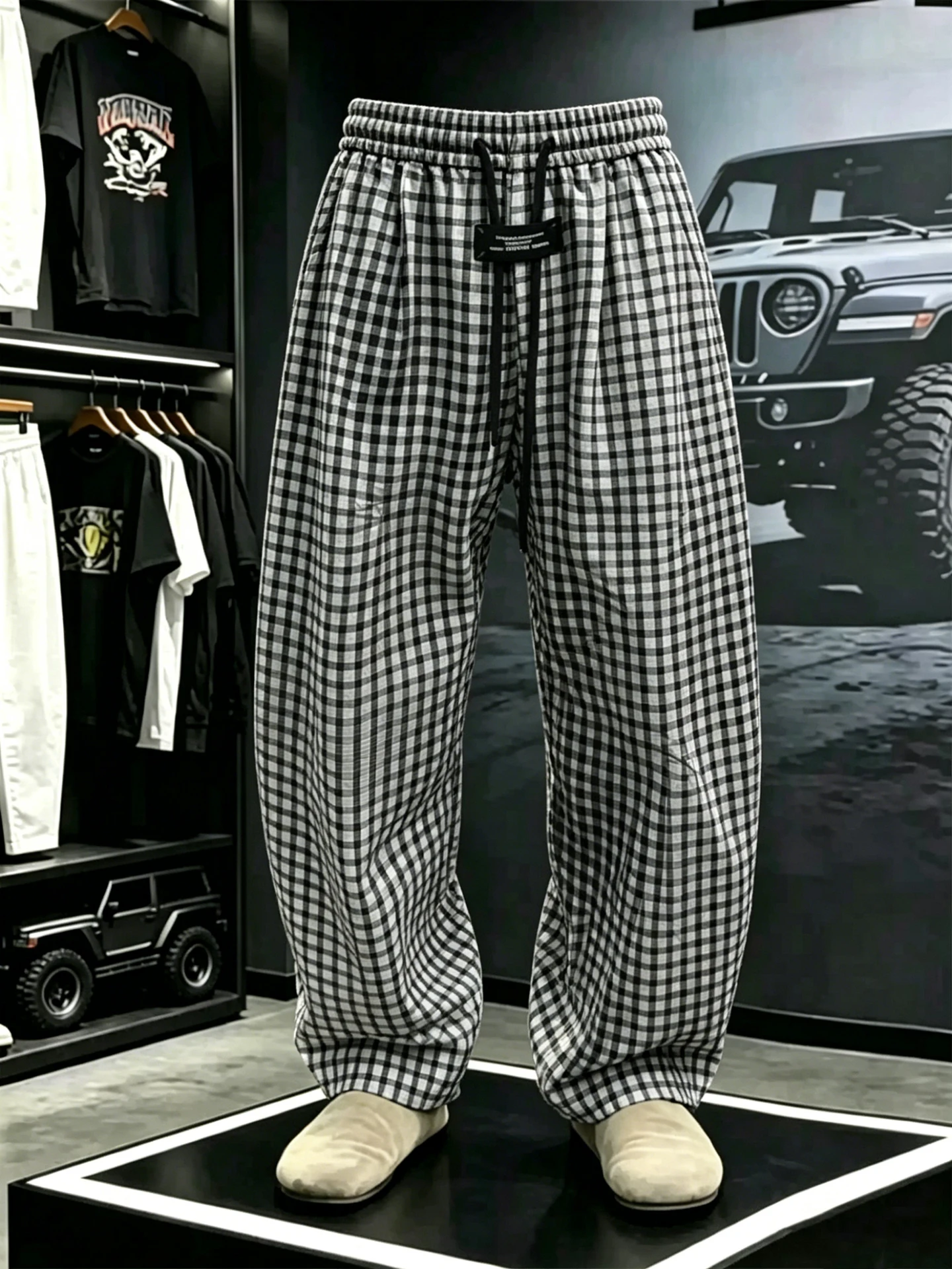 Loose Plaid Bubble Cloth Casual Pants Men Women Summer Lazy Style Wide Leg Loose Fit Trousers Drape Slimming Knife Pants
Loose Plaid Bubble Cloth Casual Pants Men Women Summer Lazy Style Wide Leg Loose Fit Trousers Drape Slimming Knife Pants