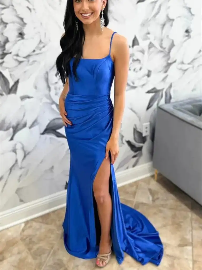 Royal Blue Evening Dresses Strethcy Satin Formal Party Pleats Spaghetti Strap Front Slit Sweep Train Formal Party Prom Gowns
Royal Blue Evening Dresses Strethcy Satin Formal Party Pleats Spaghetti Strap Front Slit Sweep Train Formal Party Prom Gowns