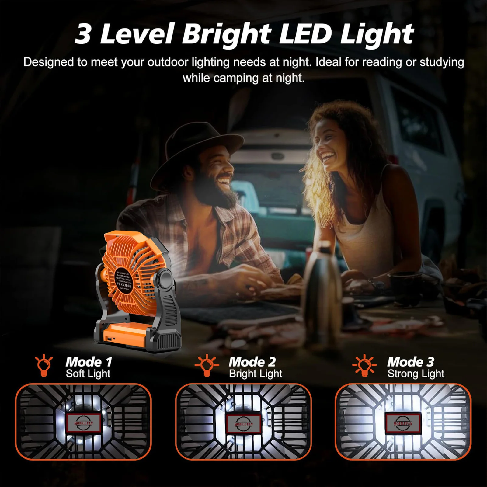 Cordless Camping Electric Fan 10000mAh High Power USB Charging Fan With Light 4-speed Adjustable Wind Speed Outdoor Cooling Fan
Cordless Camping Electric Fan 10000mAh High Power USB Charging Fan With Light 4-speed Adjustable Wind Speed Outdoor Cooling Fan