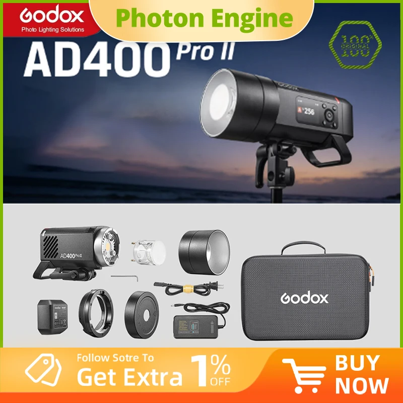 Godox 400WS AD400PRO II WITSTRO All-in-One Outdoor Flash AD400Pro Li-on Battery TTL HSS with Built-in 2.4G Wireless X System
Godox 400WS AD400PRO II WITSTRO All-in-One Outdoor Flash AD400Pro Li-on Battery TTL HSS with Built-in 2.4G Wireless X System