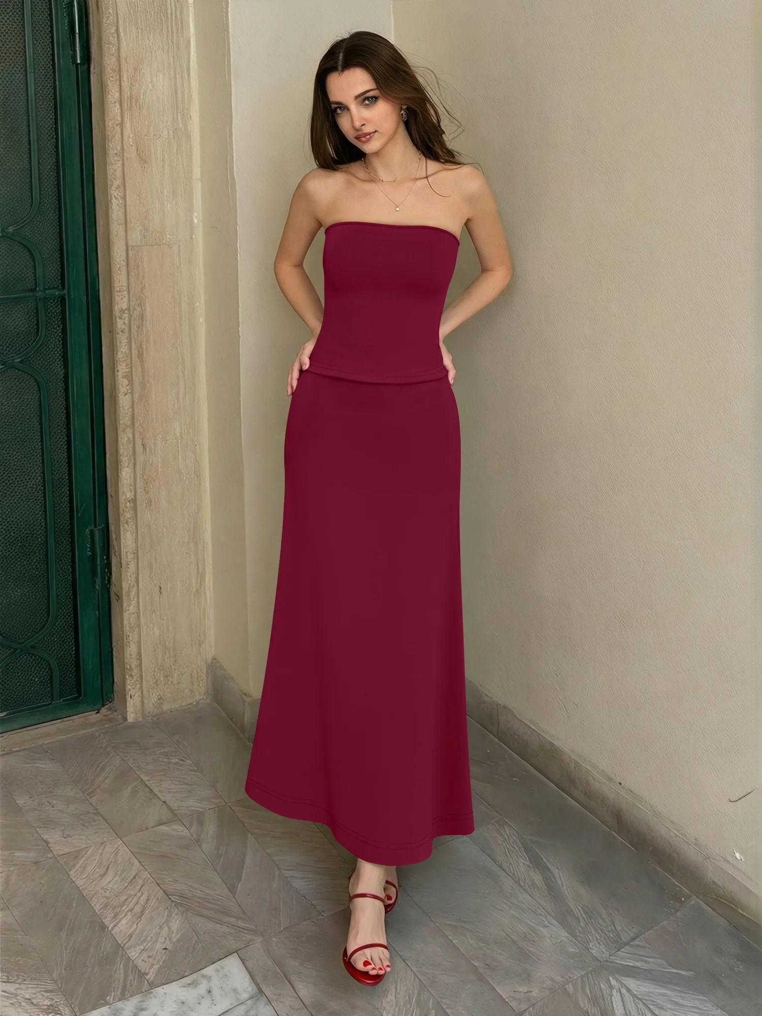 Solid Color Elegant Mermaid Skirt Set Women Strapless Slim Top High Waist Long Dress For Wedding Guest
Solid Color Elegant Mermaid Skirt Set Women Strapless Slim Top High Waist Long Dress For Wedding Guest