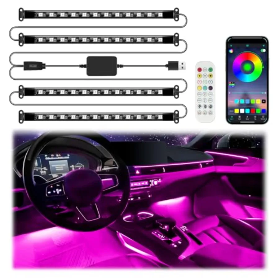 Smart Car Interior LED Lights with App Control, RGB Lights with DIY Mode and Music Mode, 2 Lines Design and Wireless Remote Con
Smart Car Interior LED Lights with App Control, RGB Lights with DIY Mode and Music Mode, 2 Lines Design and Wireless Remote Con