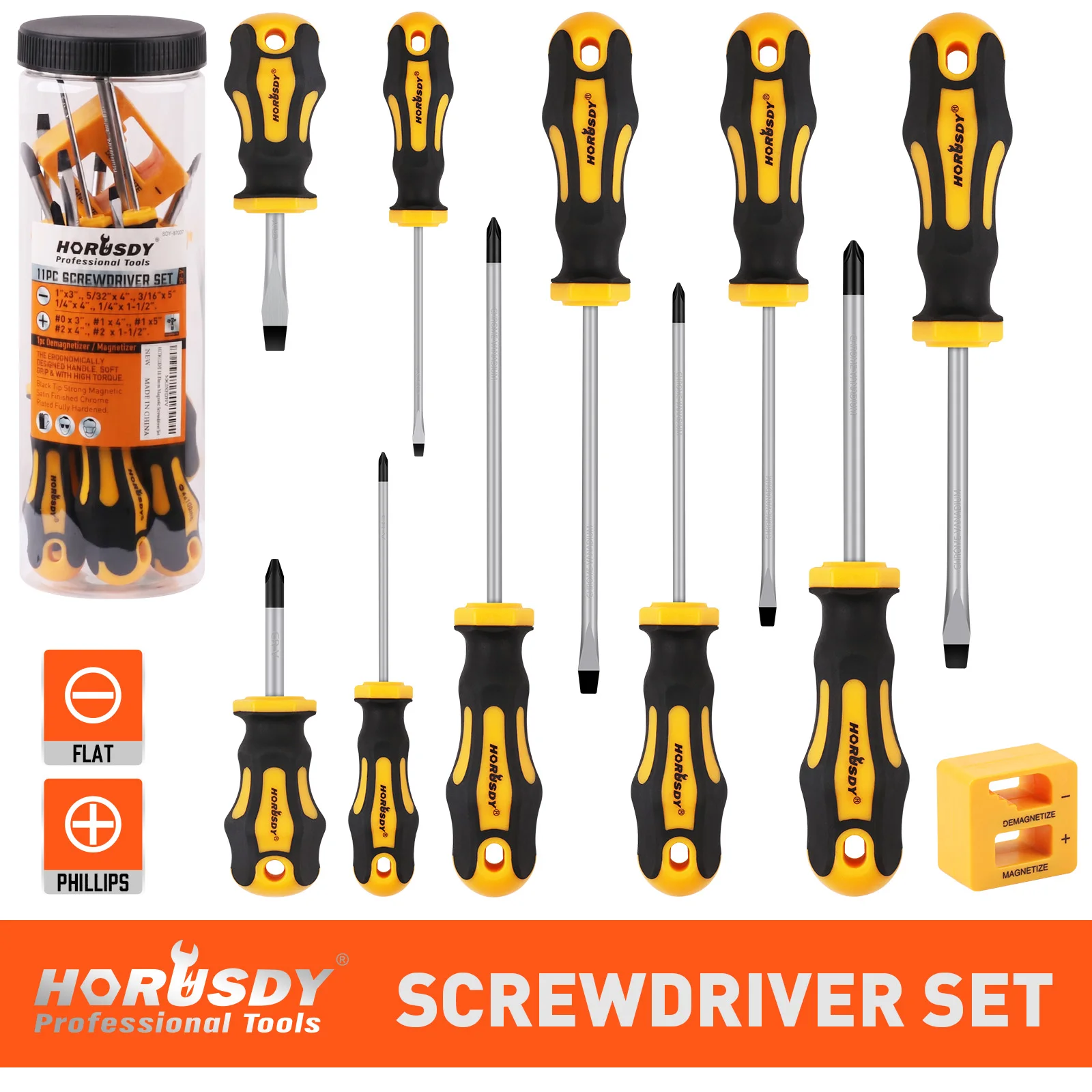 HORUSDY 11-Piece Magnetic Screwdriver Set Phillips Flat Head Tip with Magnetizer
HORUSDY 11-Piece Magnetic Screwdriver Set Phillips Flat Head Tip with Magnetizer