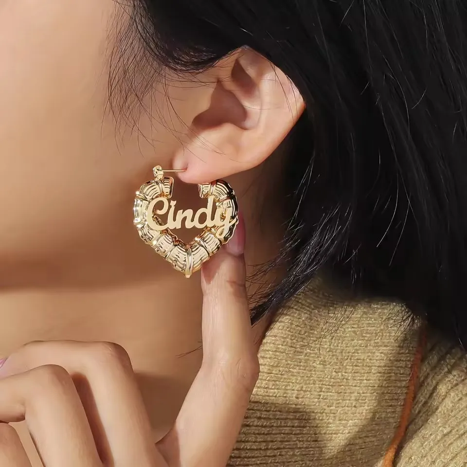 Kids Name Bamboo Earrings Personalized Nameplate Earring Custom Heart Bamboo Earrings For Women Christmas Jewelry Gift
Kids Name Bamboo Earrings Personalized Nameplate Earring Custom Heart Bamboo Earrings For Women Christmas Jewelry Gift